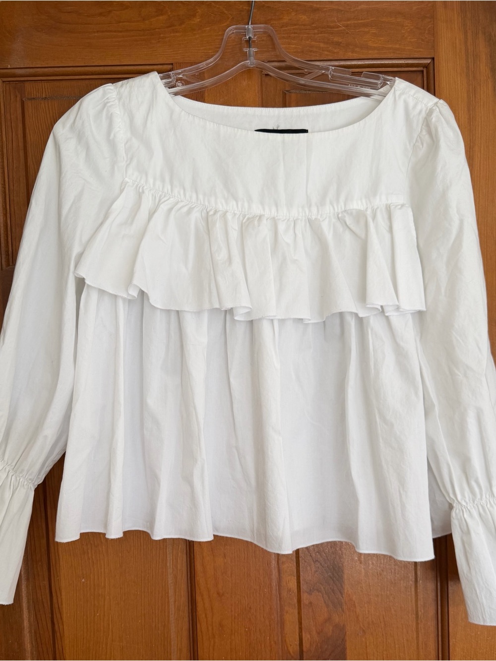 Banana Republic White Ruffle Yoke Long-Sleeve Blouse